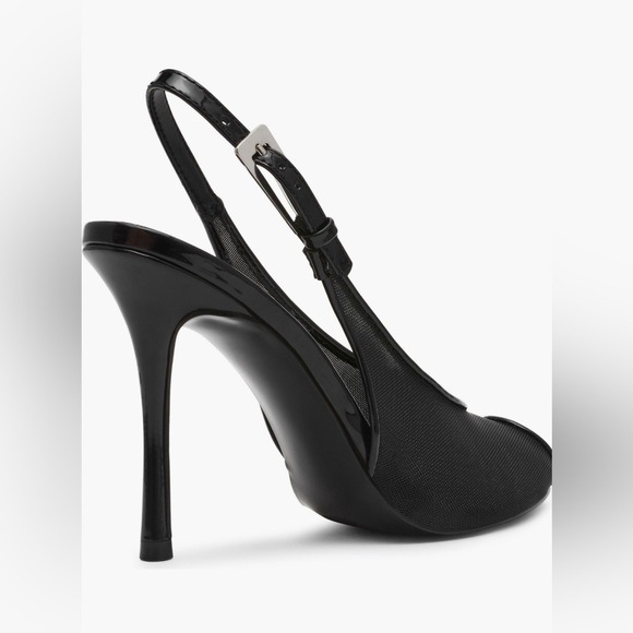 Steve Madden Elegant Black Mesh Slingback Heels Adjustable Strap Various Sizes - Picture 5 of 14